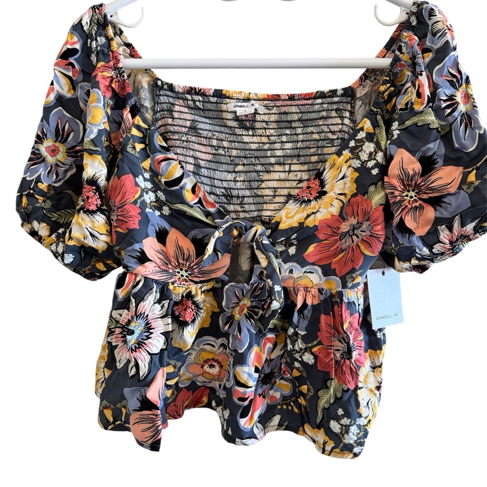 O'Neill Navy Floral Puff Sleeve Blouse - Picture 4 of 5